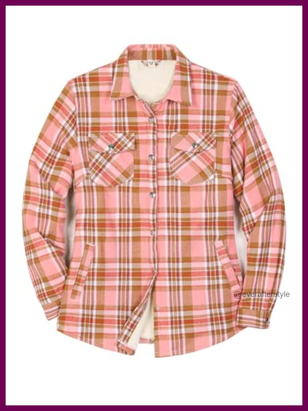 Sherpa Lined Flannel Plaid Shacket Button Front Overshirt